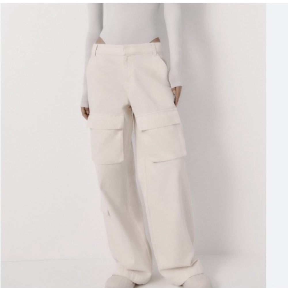 Zara Cream Wide Leg Cargo Pants